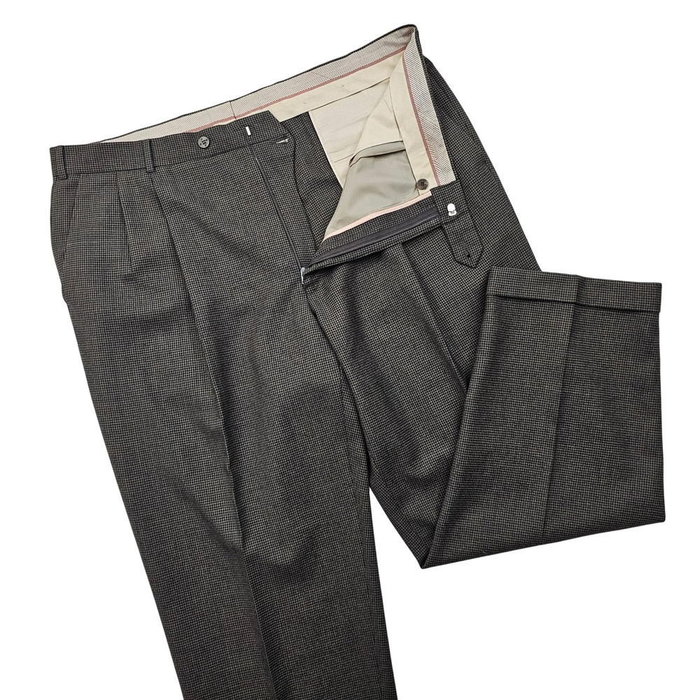 Ballin Dress Pants Mens 40 Brown Wool Cashmere Pleated Cuffed Houndstooth Preppy